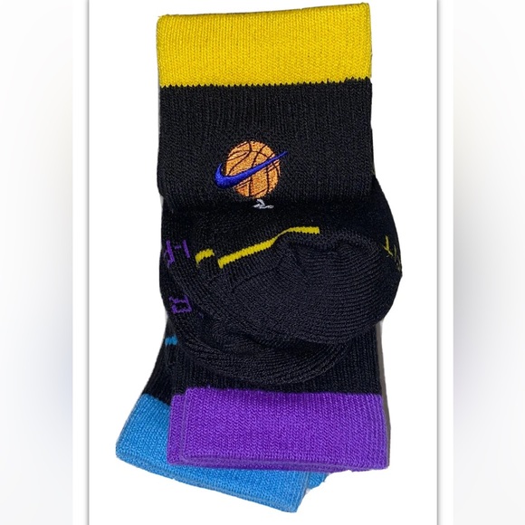Nike Elite Space Jam Crew Socks 3 Pair Men 6-8 Women 6-10 Black Multi Logo Squad - Picture 9 of 12